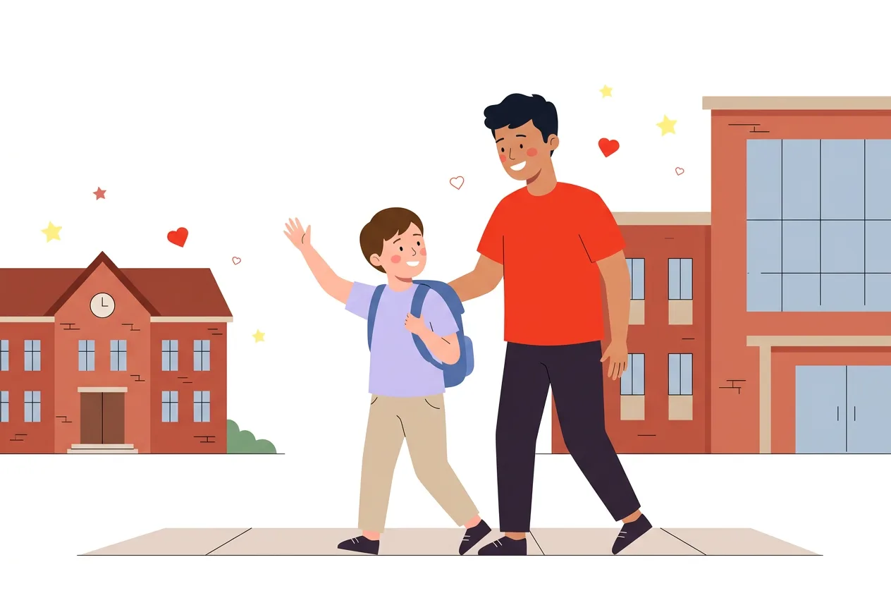 Een Yepper loopt samen met een leerling van groep 8 naar de middelbare school